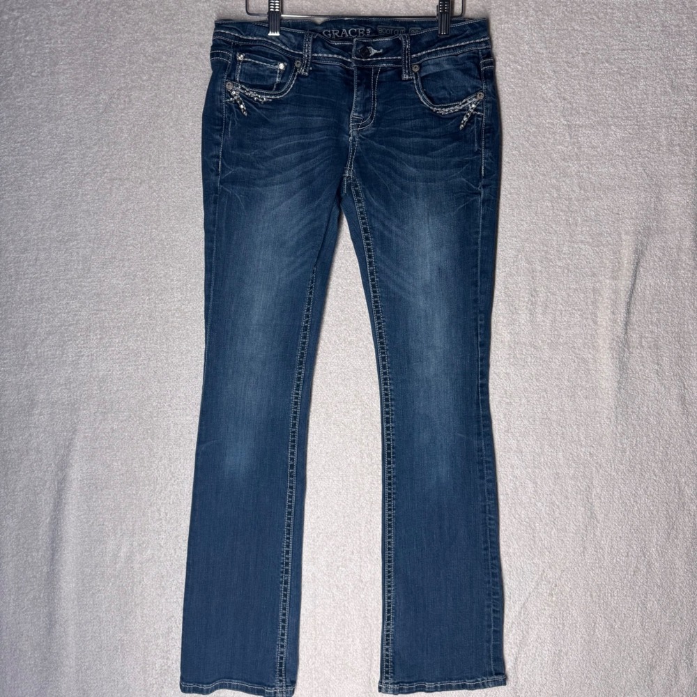 Grace in LA Women's Size 28 Bootcut Jeans Rhinestone Embroidered Y2K Western